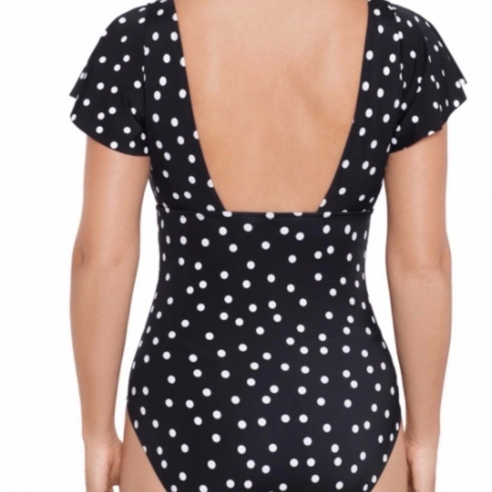 NWT SWIM SOLUTIONS Flutter Ruffle Sleeve Polka Dot One Piece Swimsuit Sz. 10 - Picture 4 of 5
